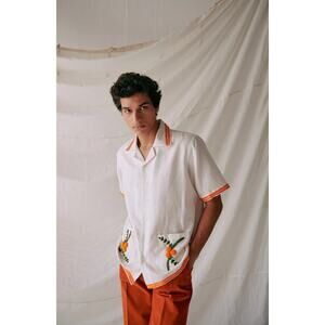 NEW Perte d'ego Men's White Embroidered Marigold Button Down Shirt Size XXL